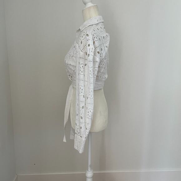 Miguelina Womens White Savannah Eyelet Crop Wrap Blouse Top XS - Picture 6 of 8